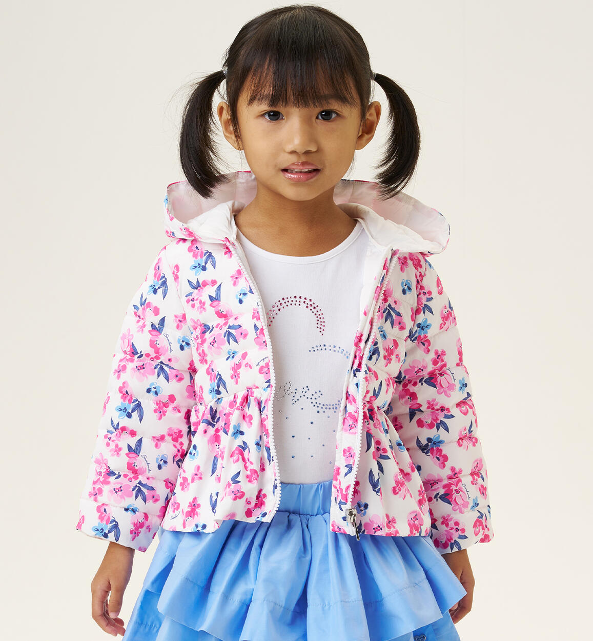 Girls' 100-gram padded floral jacket WHITE Sarabanda