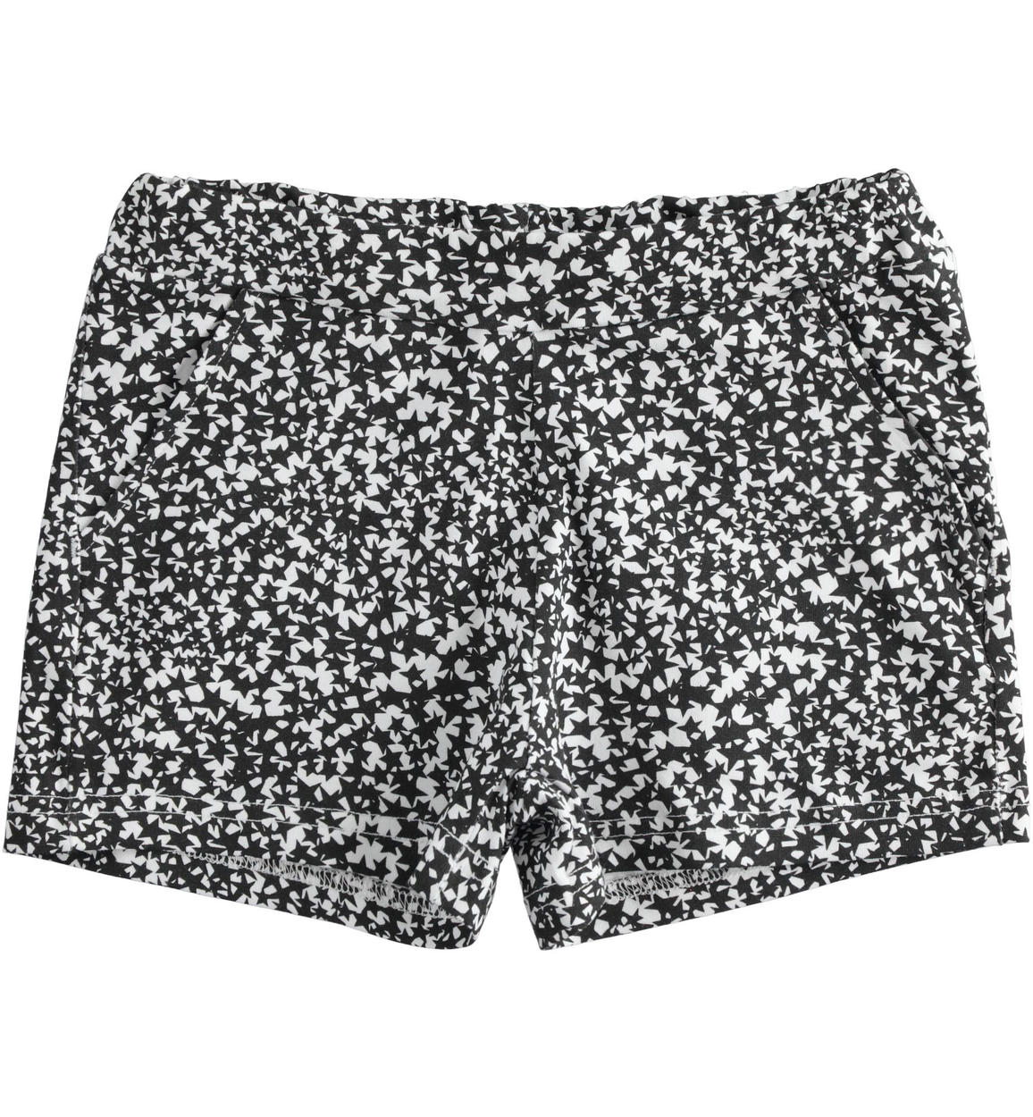Shorts bambina in jersey stretch stampa all over NERO iDO