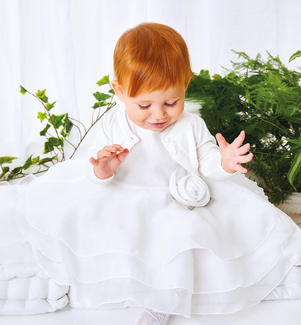 Elegante abito cerimonia neonata in lino PANNA iDO