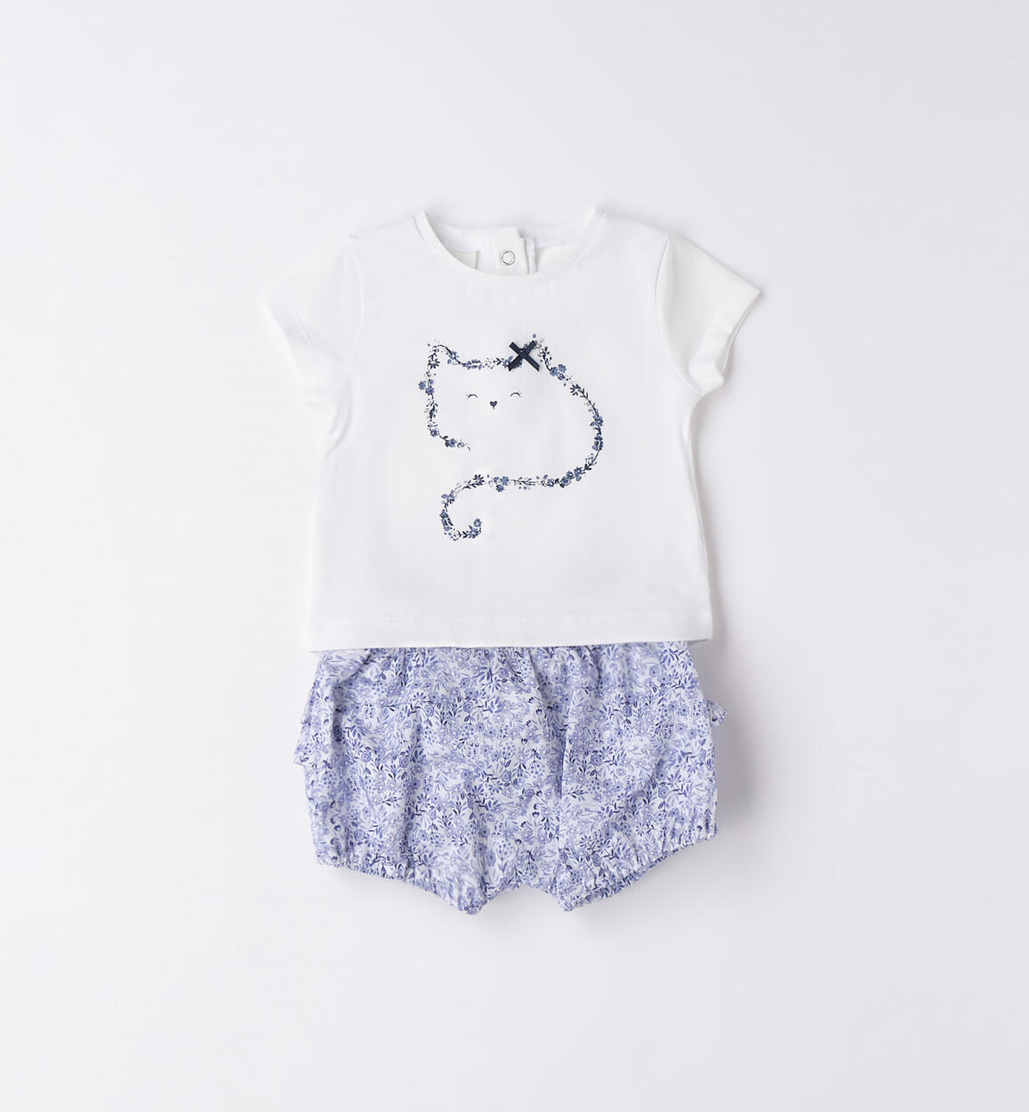 Short baby girl outfit with kitten LIGHT BLUE iDO