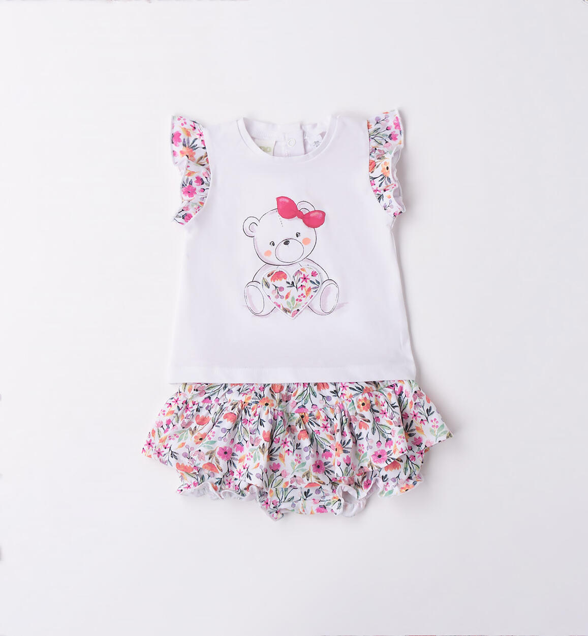 iDO teddy bear summer outfit for baby girl from 1 to 24 months WHITE iDO