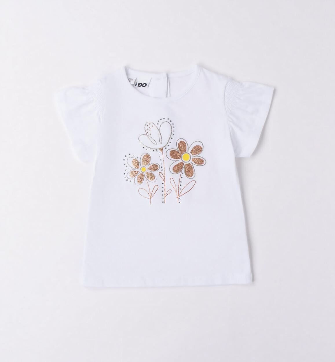 iDO girl T-shirt with rhinestone flowers from 9 months to 8 years WHITE iDO