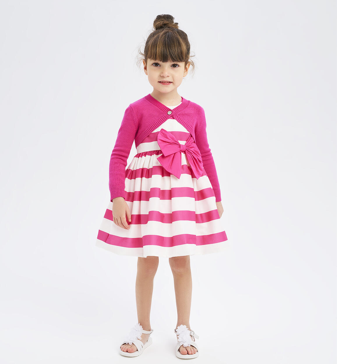 Girls' striped dress  FUCHSIA iDO