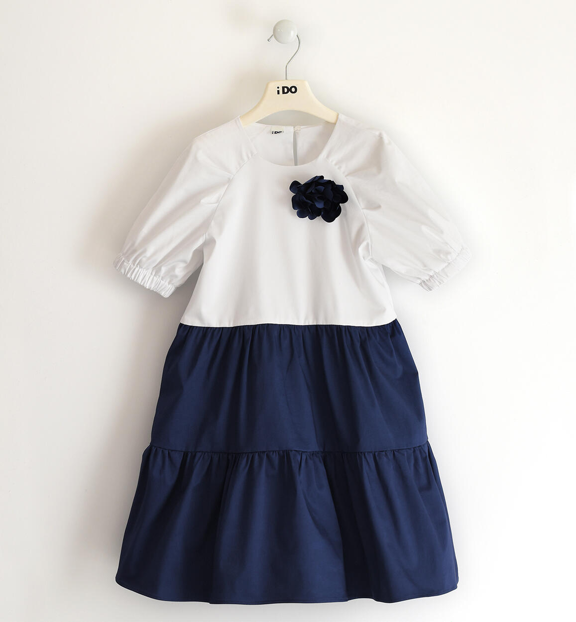 Abito bambina in satin con fiore BLU iDO