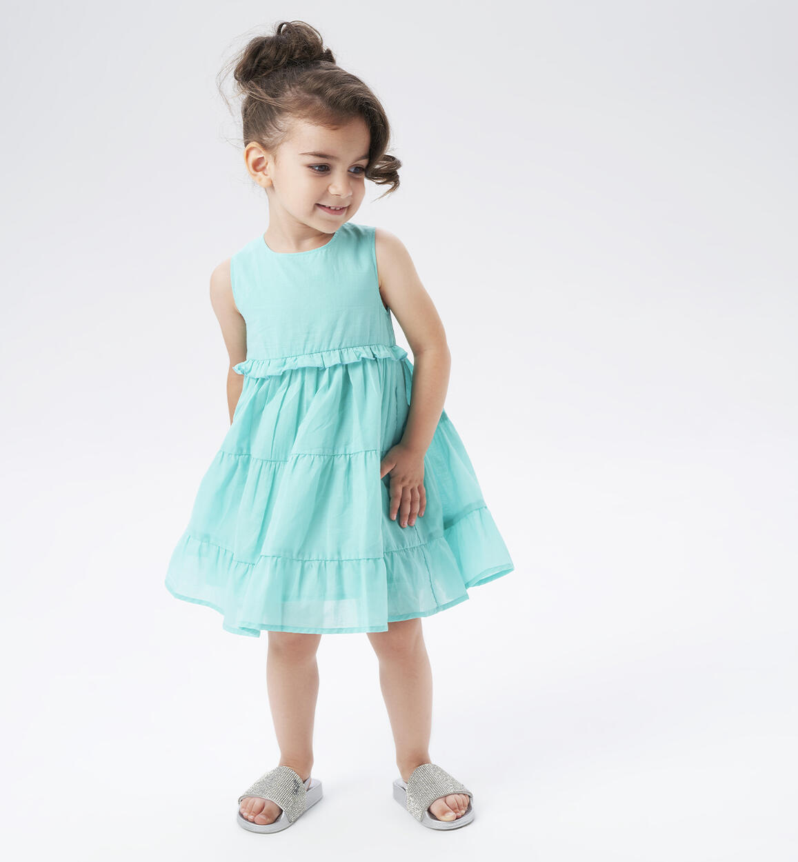 Abito fresco bambina 100% cotone VERDE Sarabanda