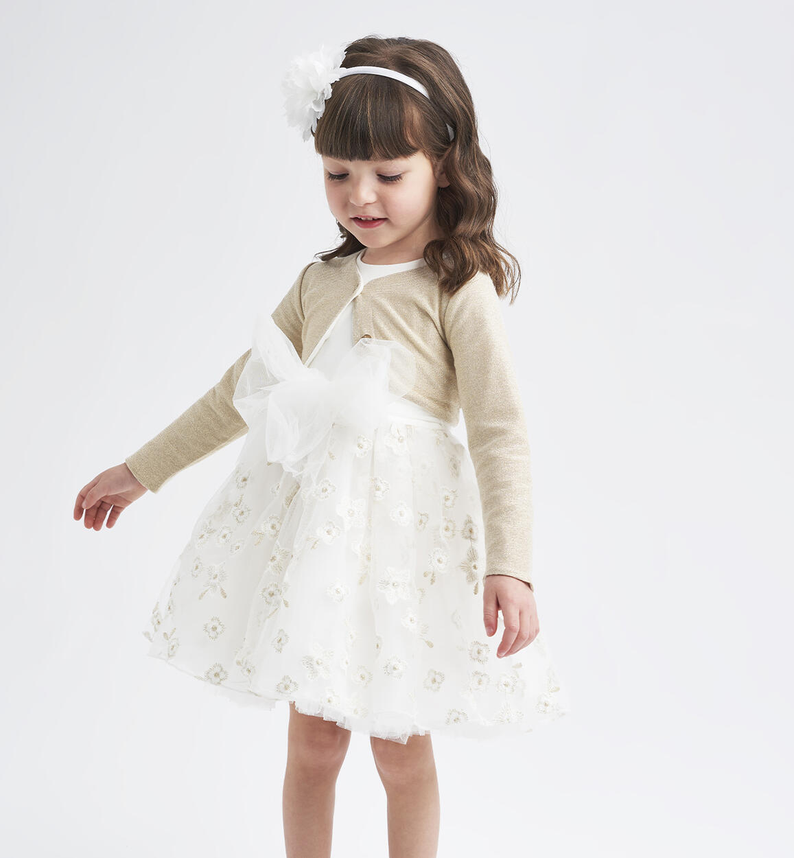 Girls' floral tulle dress CREAM iDO