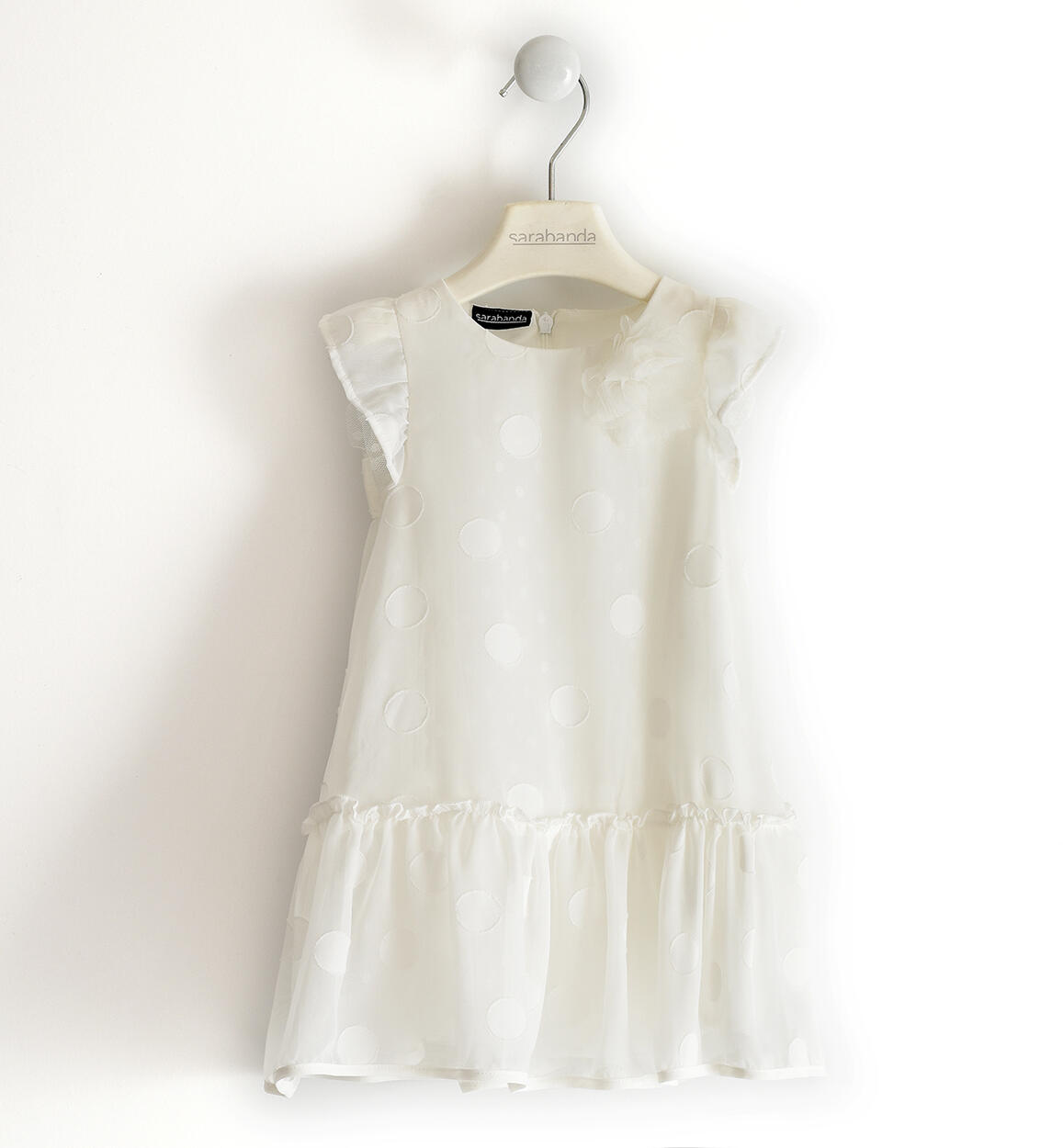 Abito smanicato per bambina in organza con pois PANNA Sarabanda