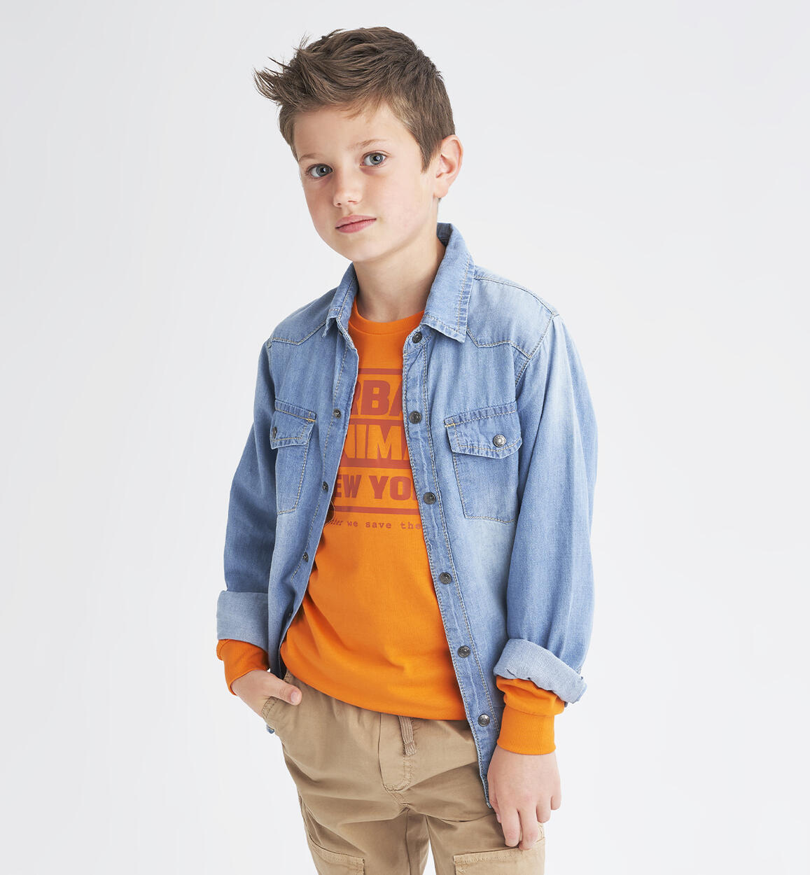 Boys' denim shirt BLUE iDO