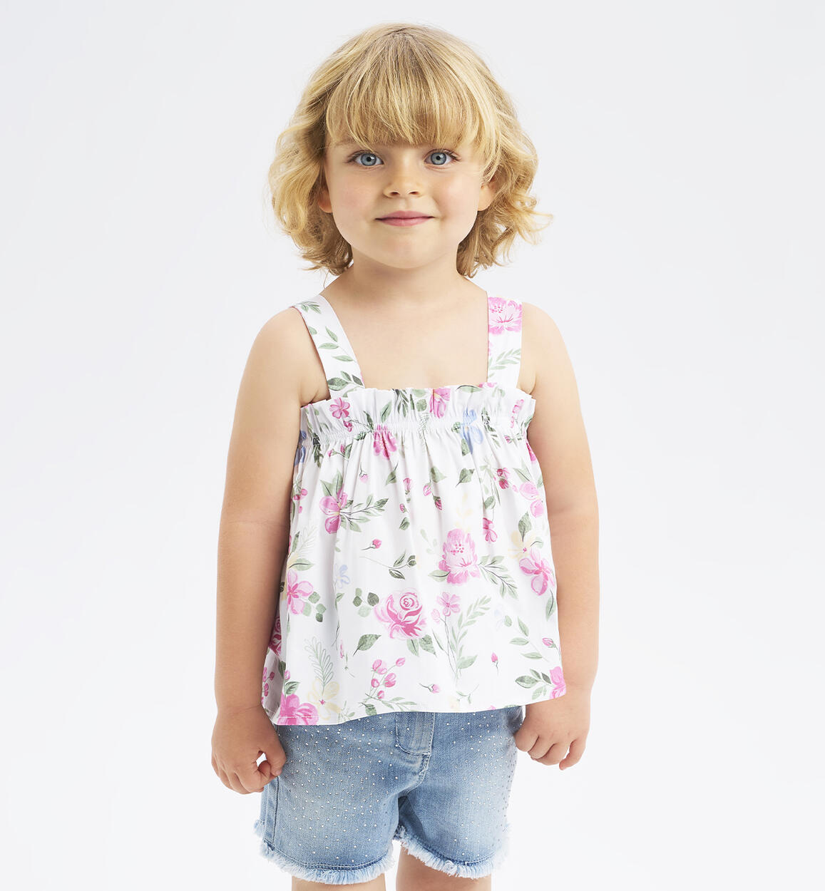 Girls' floral shirt FUCHSIA iDO