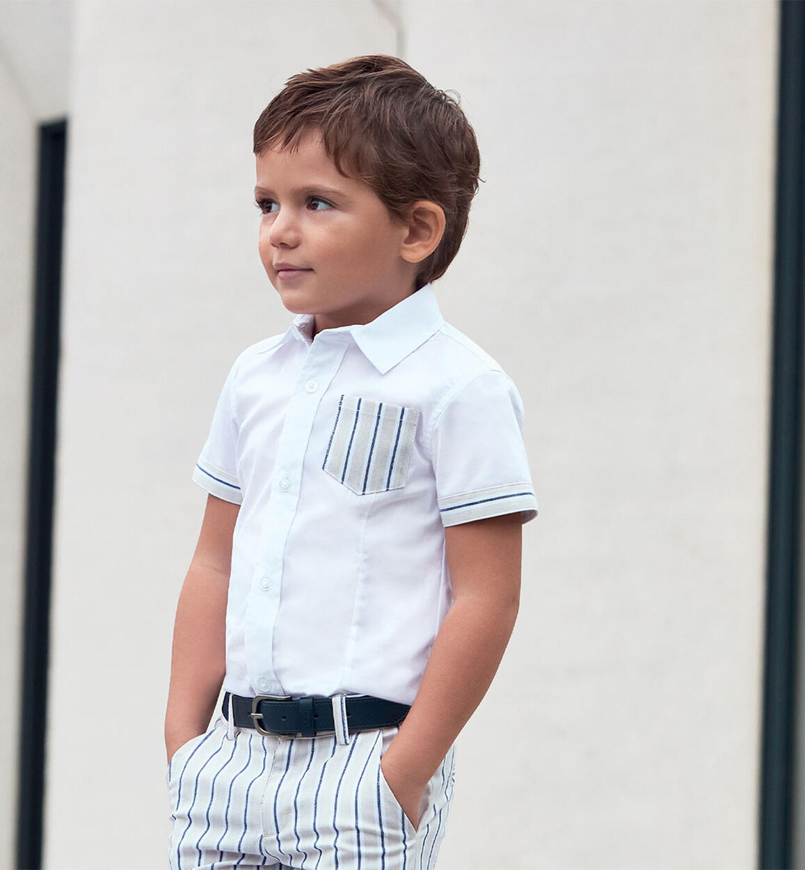 Camicia manica corta con taschino per bambino BIANCO Sarabanda