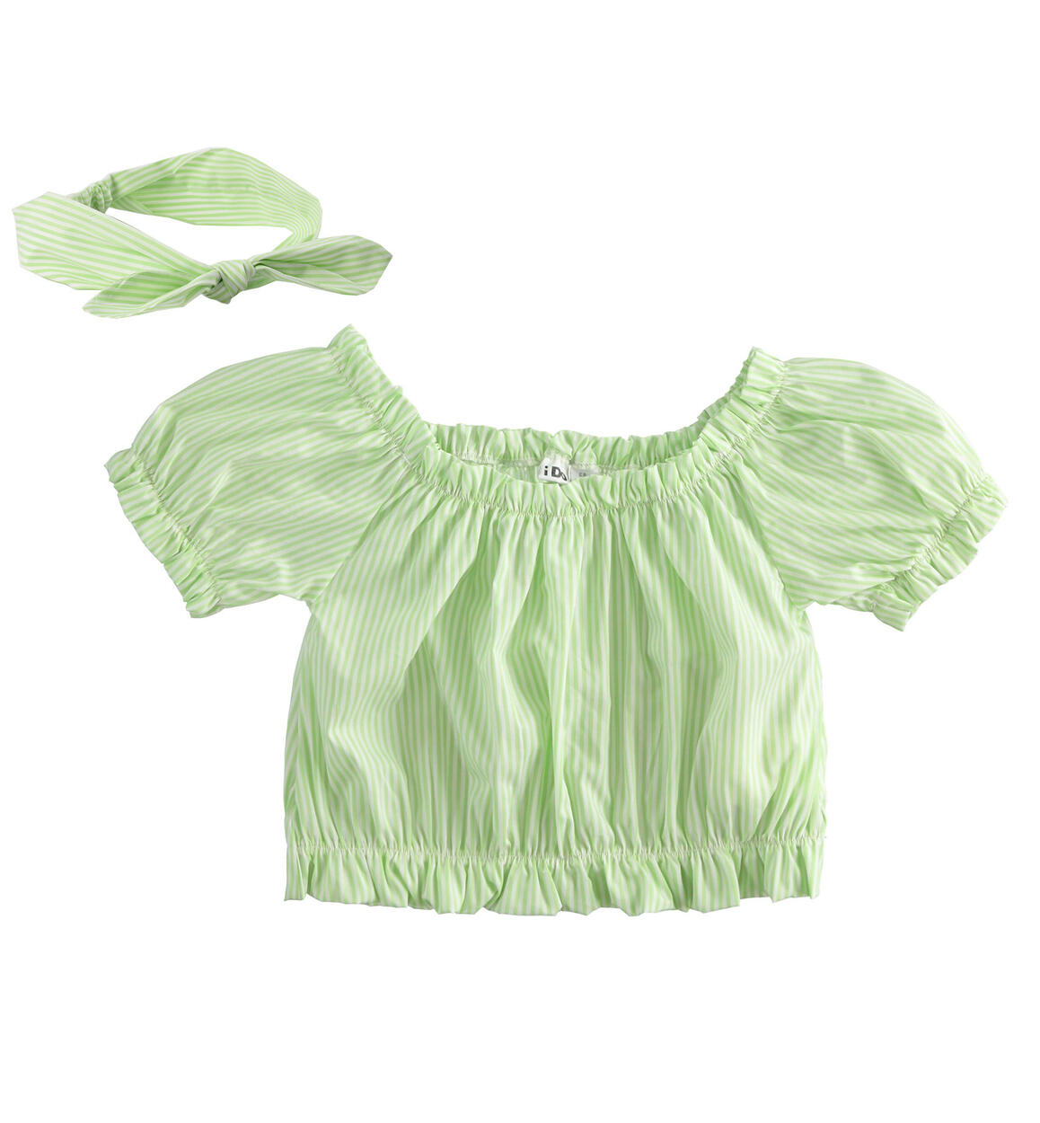 Camicia per bambina rigata con fascia per capelli VERDE iDO