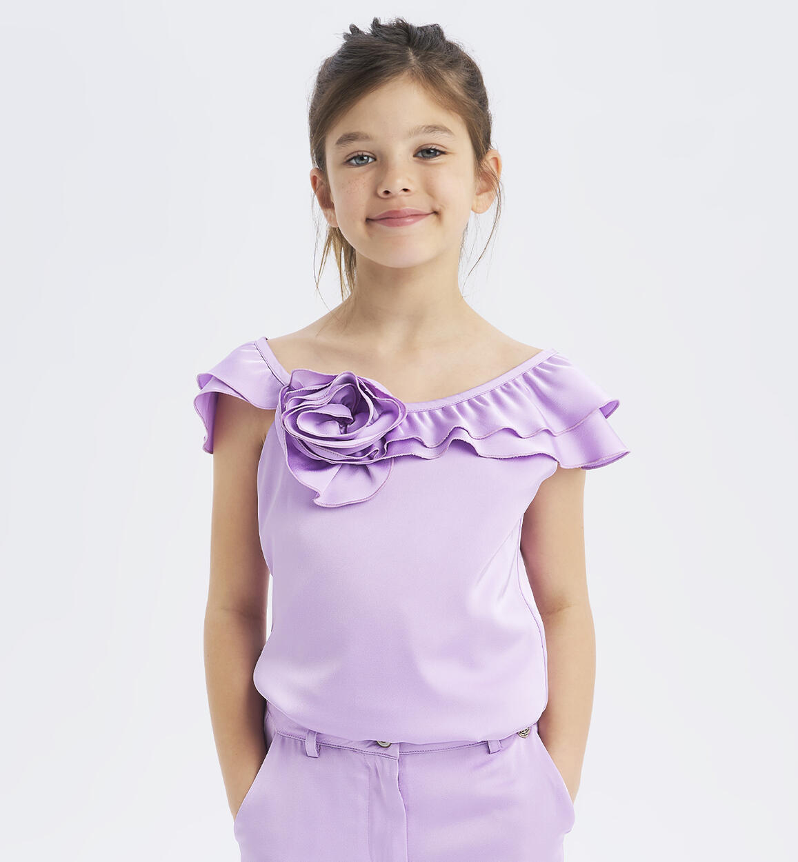 Camicia per ragazza con fiore VIOLA Sarabanda