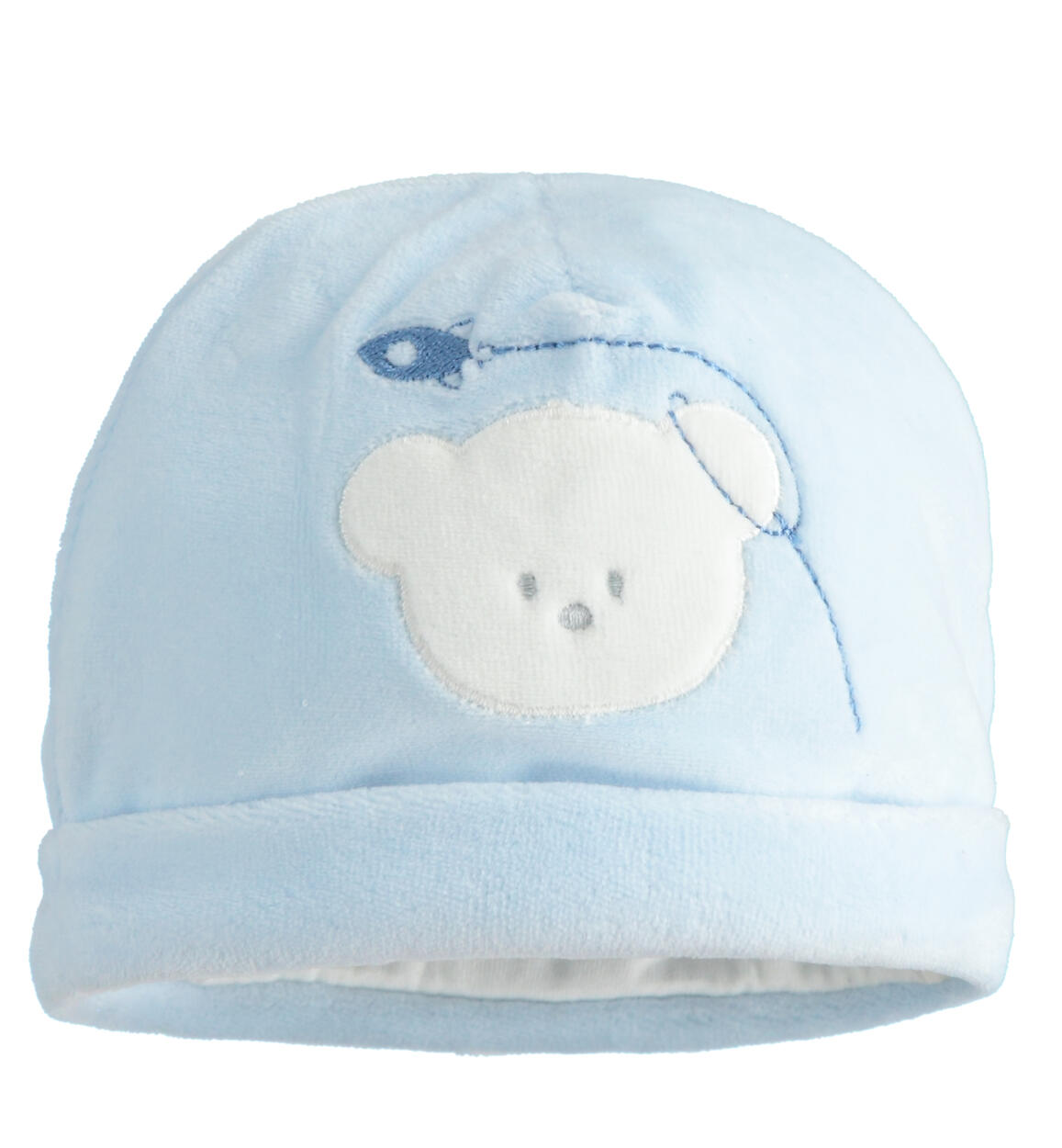 Cappellino neonato in ciniglia AZZURRO iDO