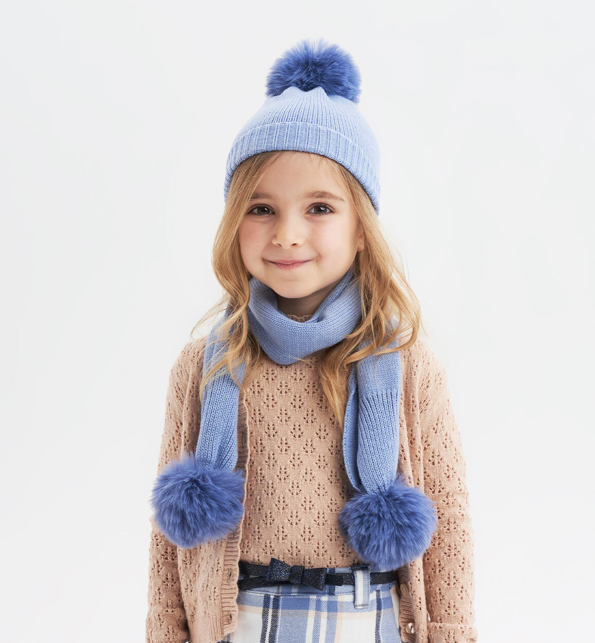 Cappello bambina con pompon BLU iDO