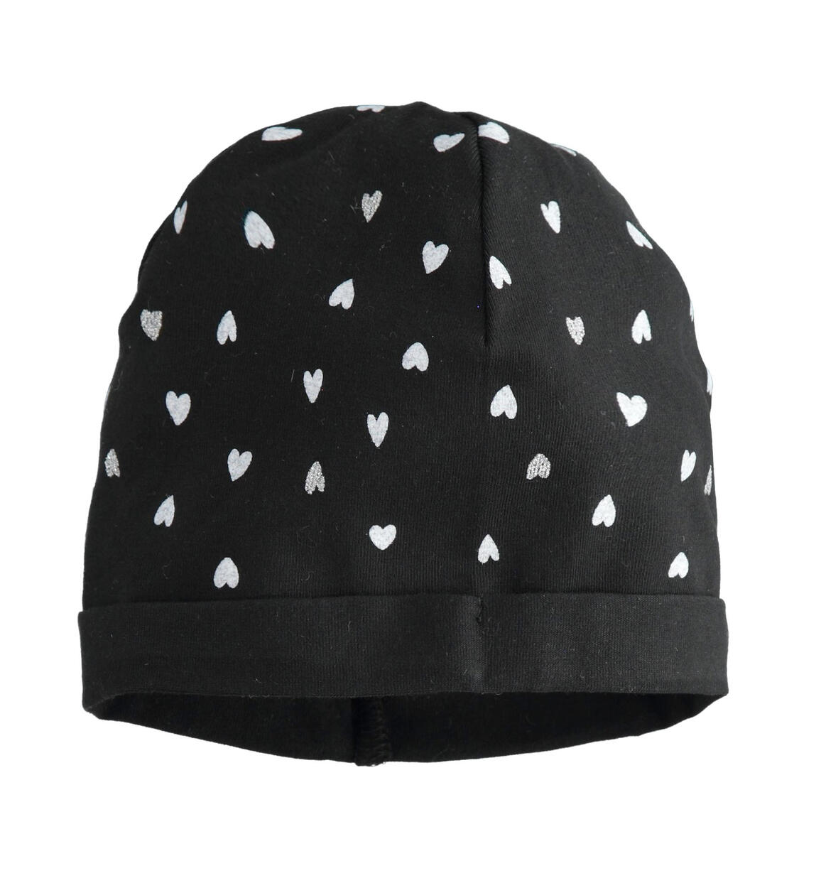 Cappello modello cuffia per bambina con cuori NERO iDO