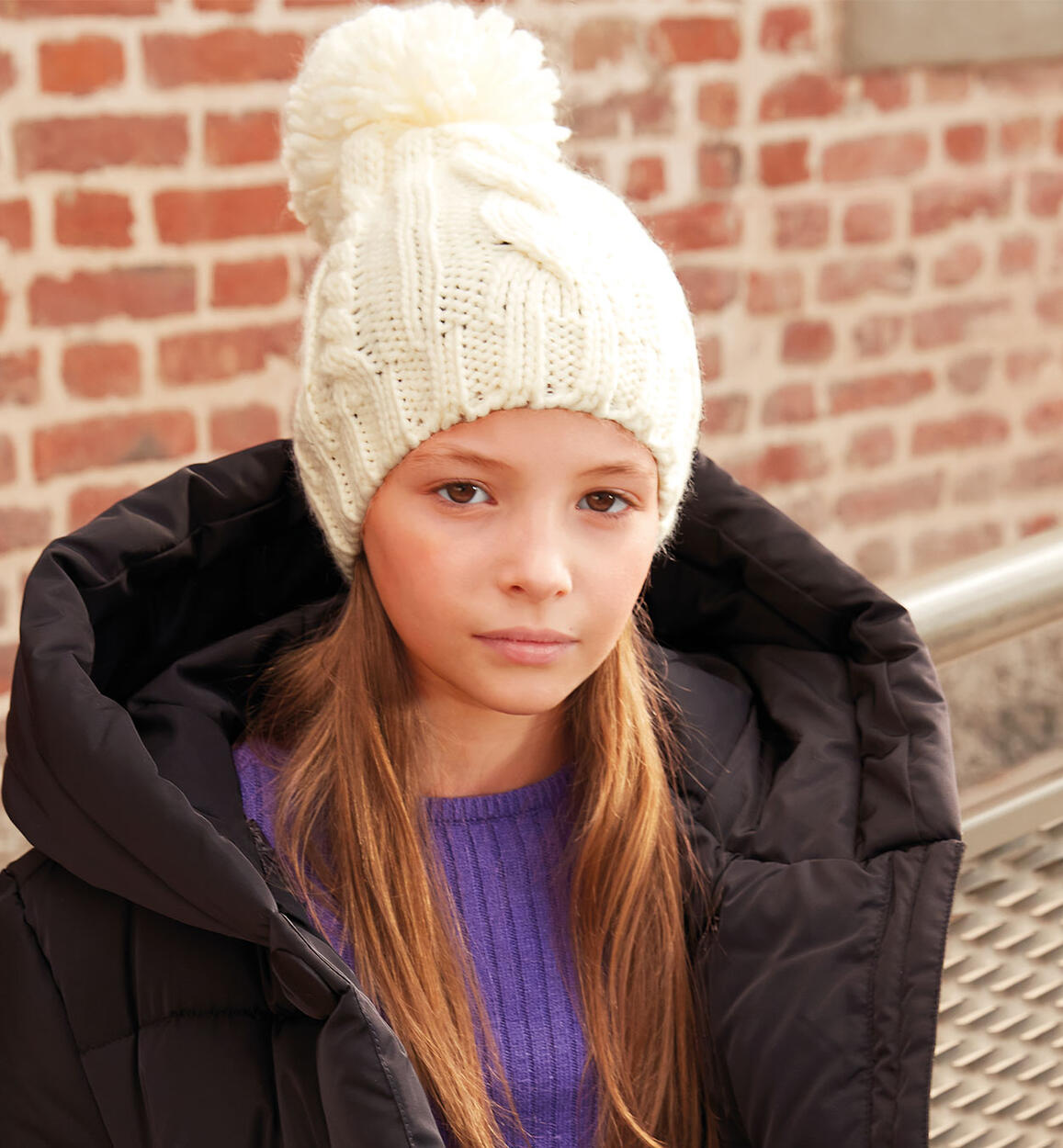 Cappello ragazza con pompon PANNA iDO