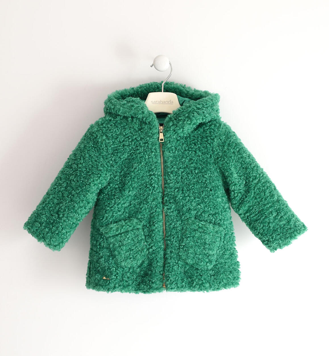 Cappotto teddy bambina con cappuccio VERDE Sarabanda