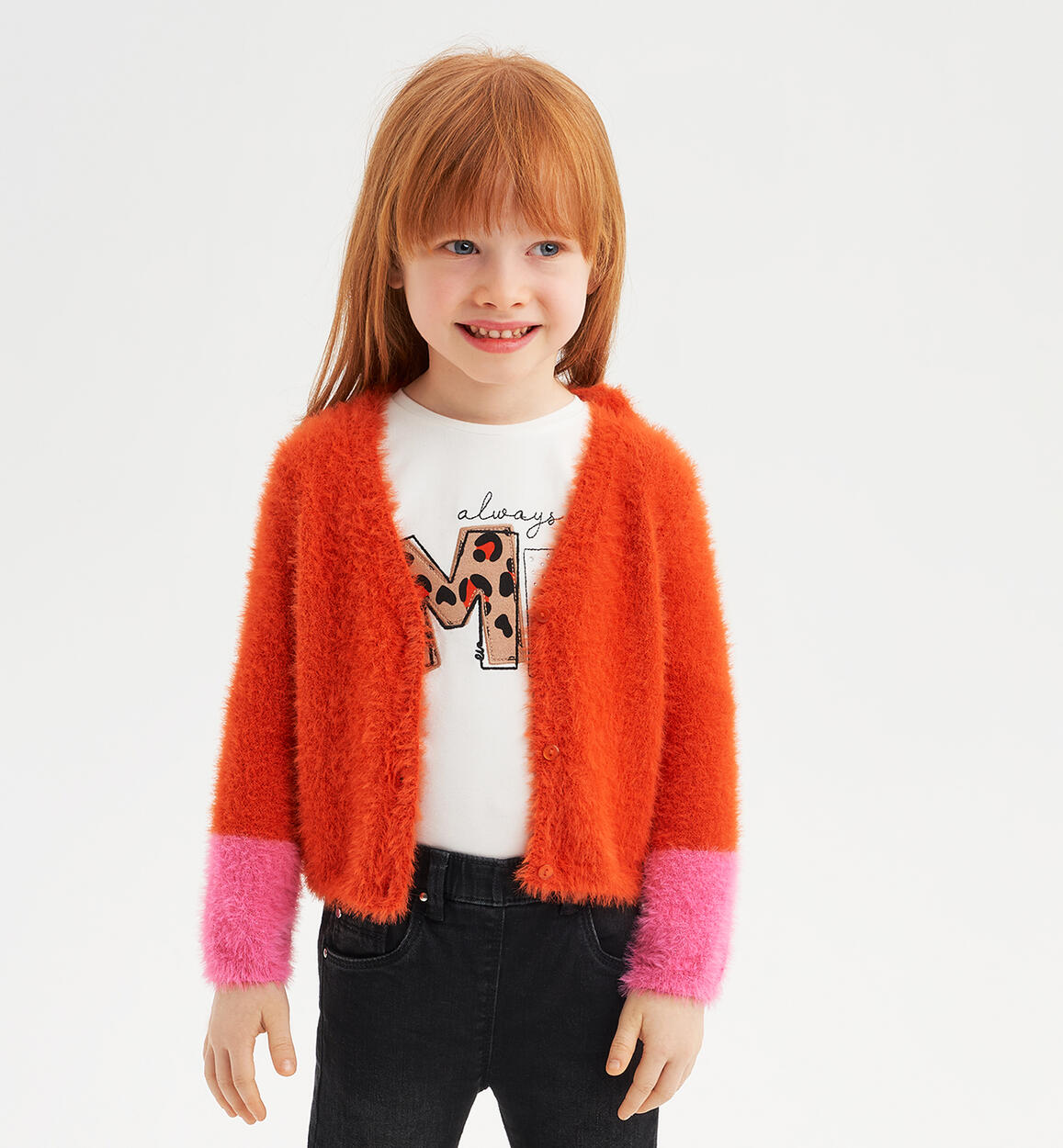 Sarabanda knitted heart cardigan for girls from 9 months to 8 years ORANGE Sarabanda