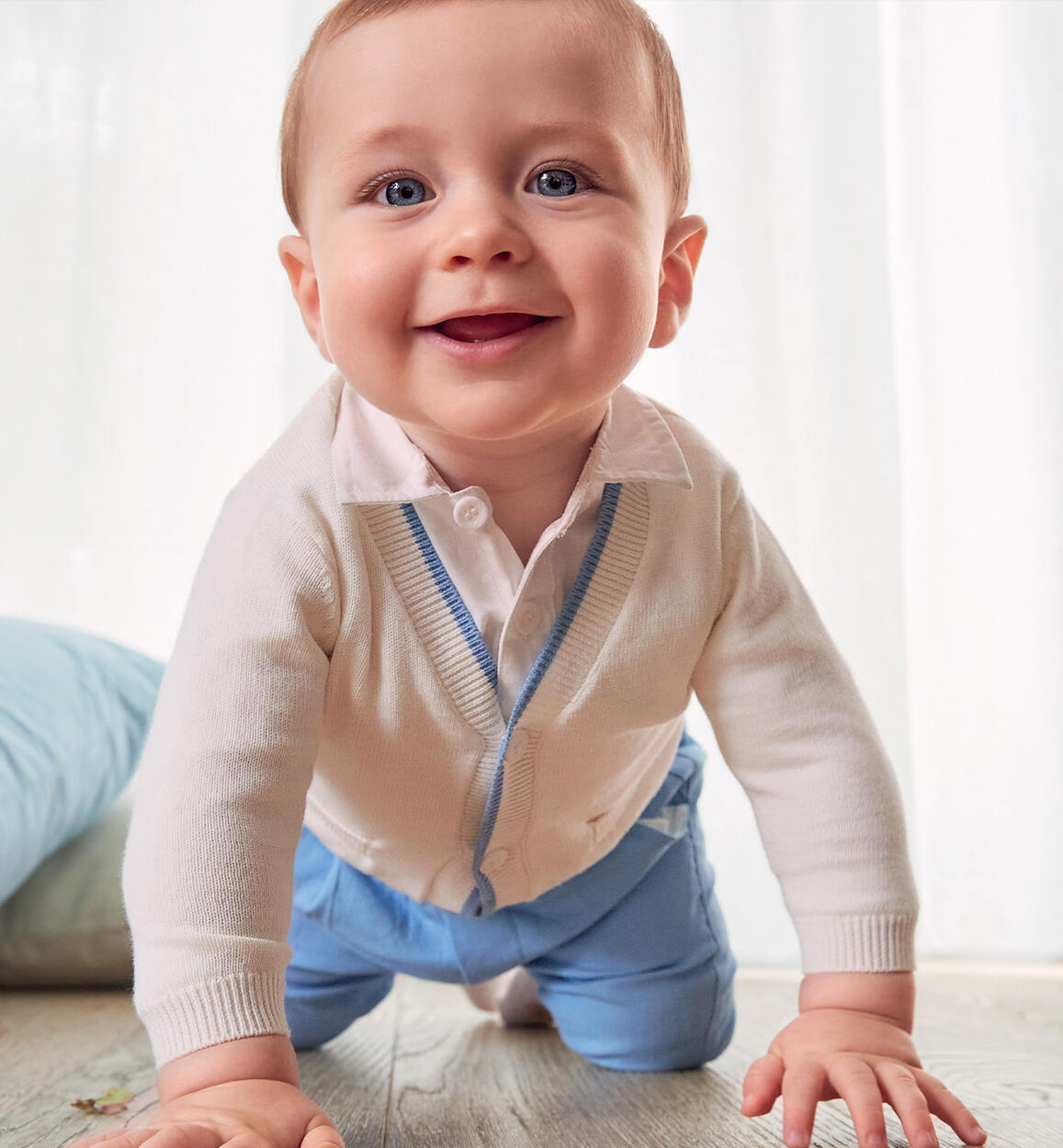 Boys' 100% cotton cardigan CREAM Minibanda