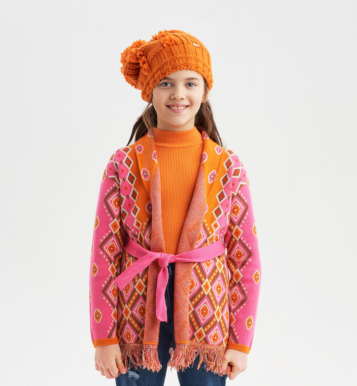 Sarabanda belted cardigan for girls from 8 to 16 years ORANGE Sarabanda