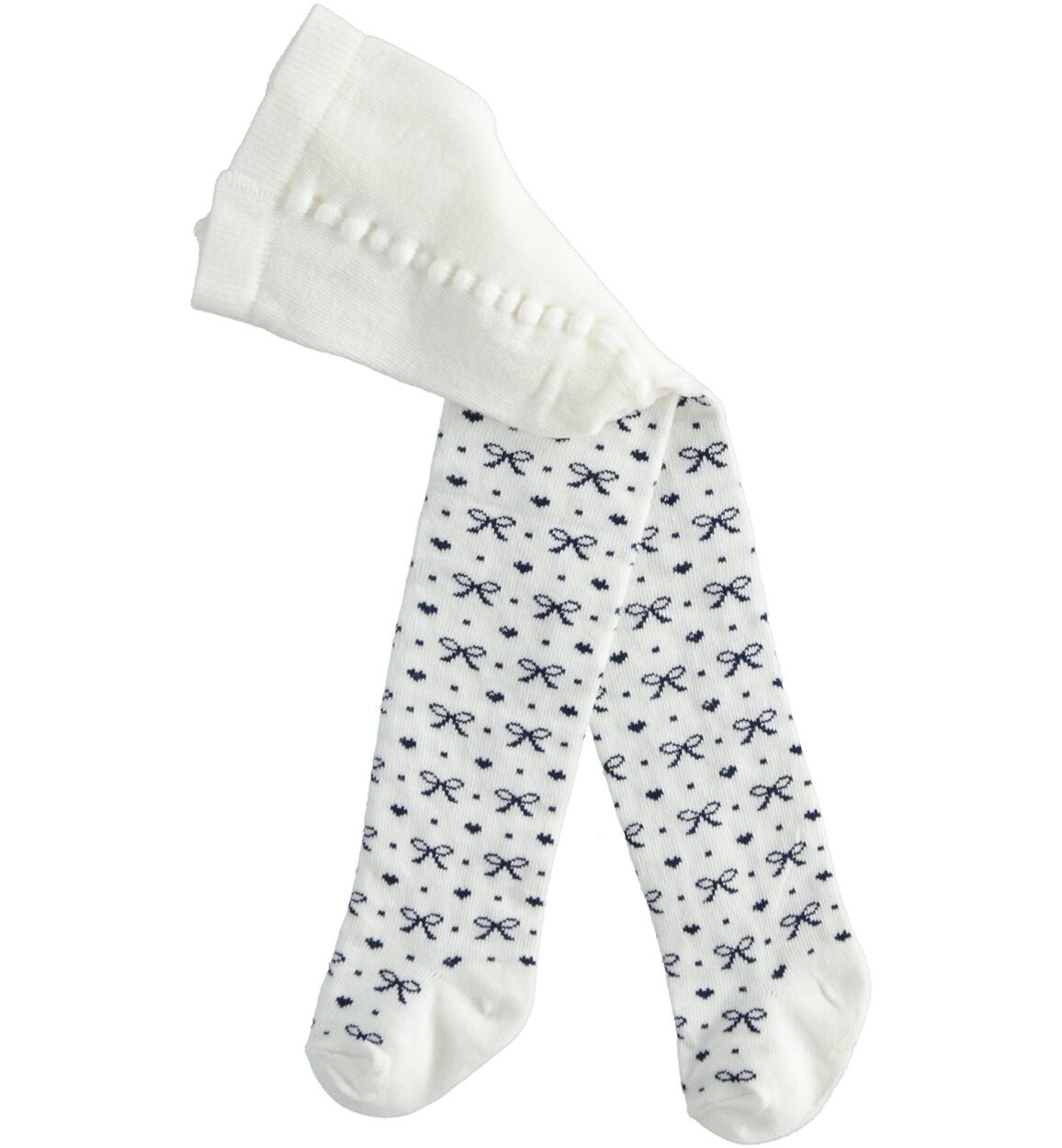 Collant bambina misto cotone stretch con fiocchi e pois PANNA iDO