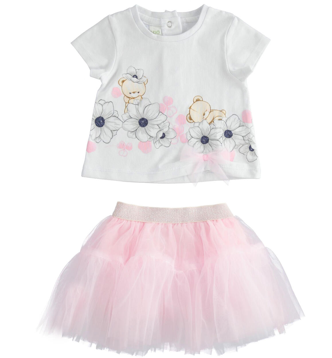 Completino neonata t-shirt e gonna in tulle ROSA iDO