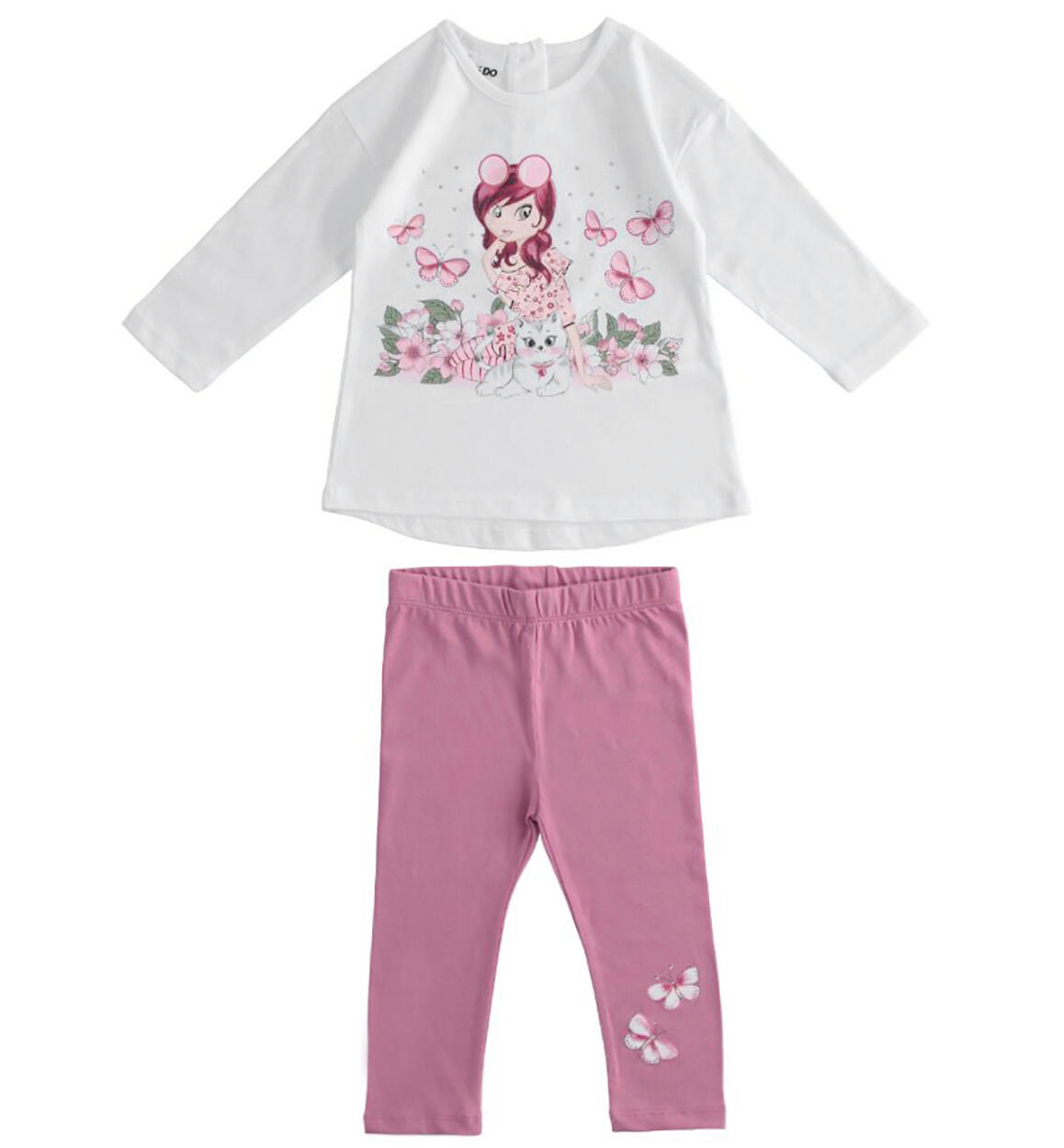 Completo bambina in 100% cotone con stampe diverse BIANCO iDO