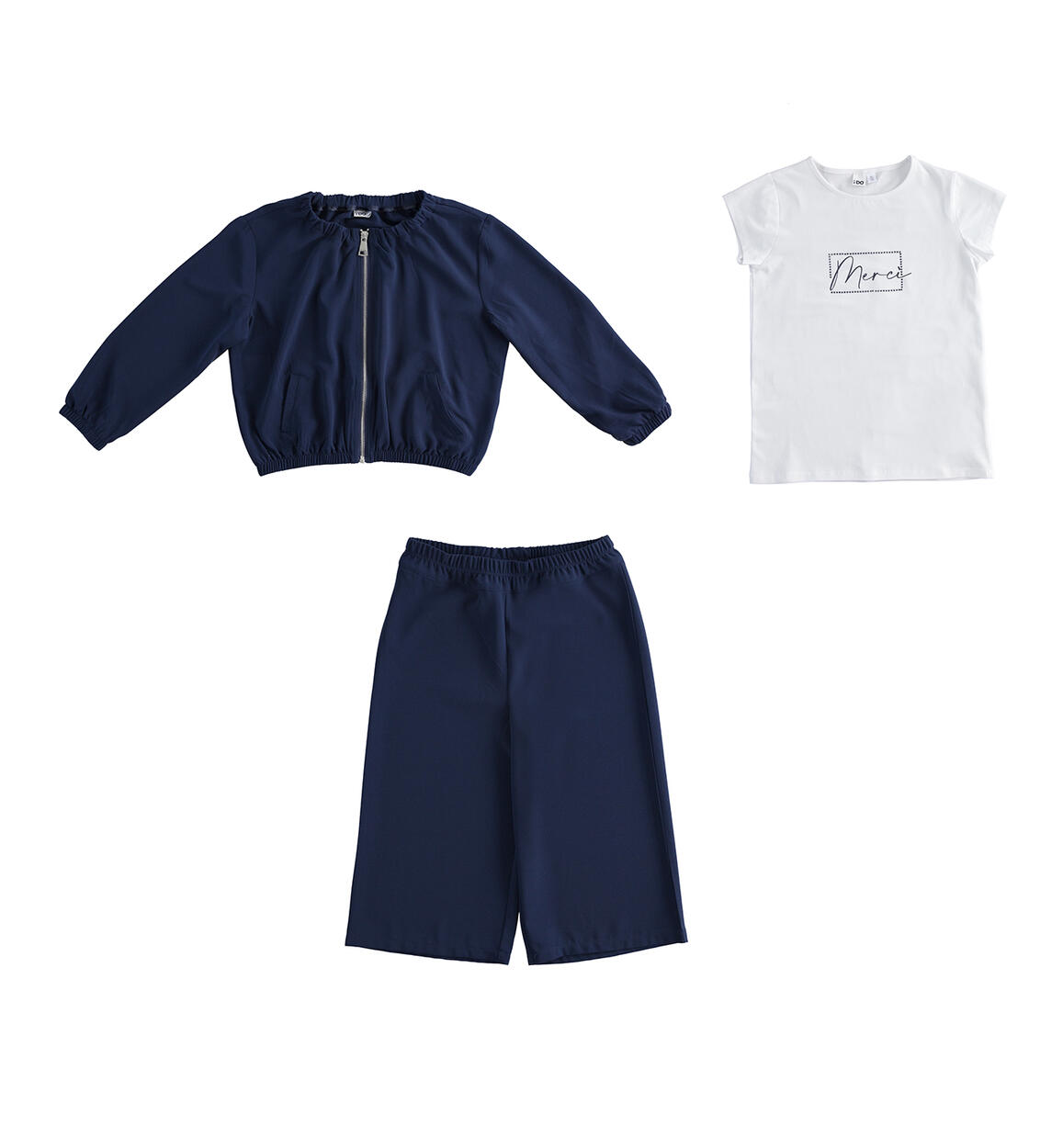 Completo bambina tre pezzi in tessuto crêpe BLU iDO