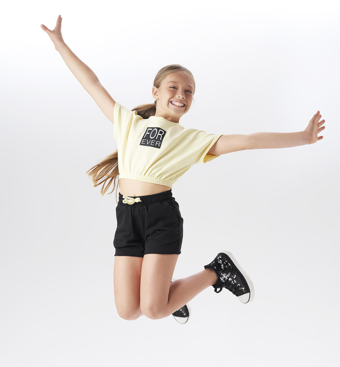 Completo ragazza t-shirt e shorts GIALLO iDO