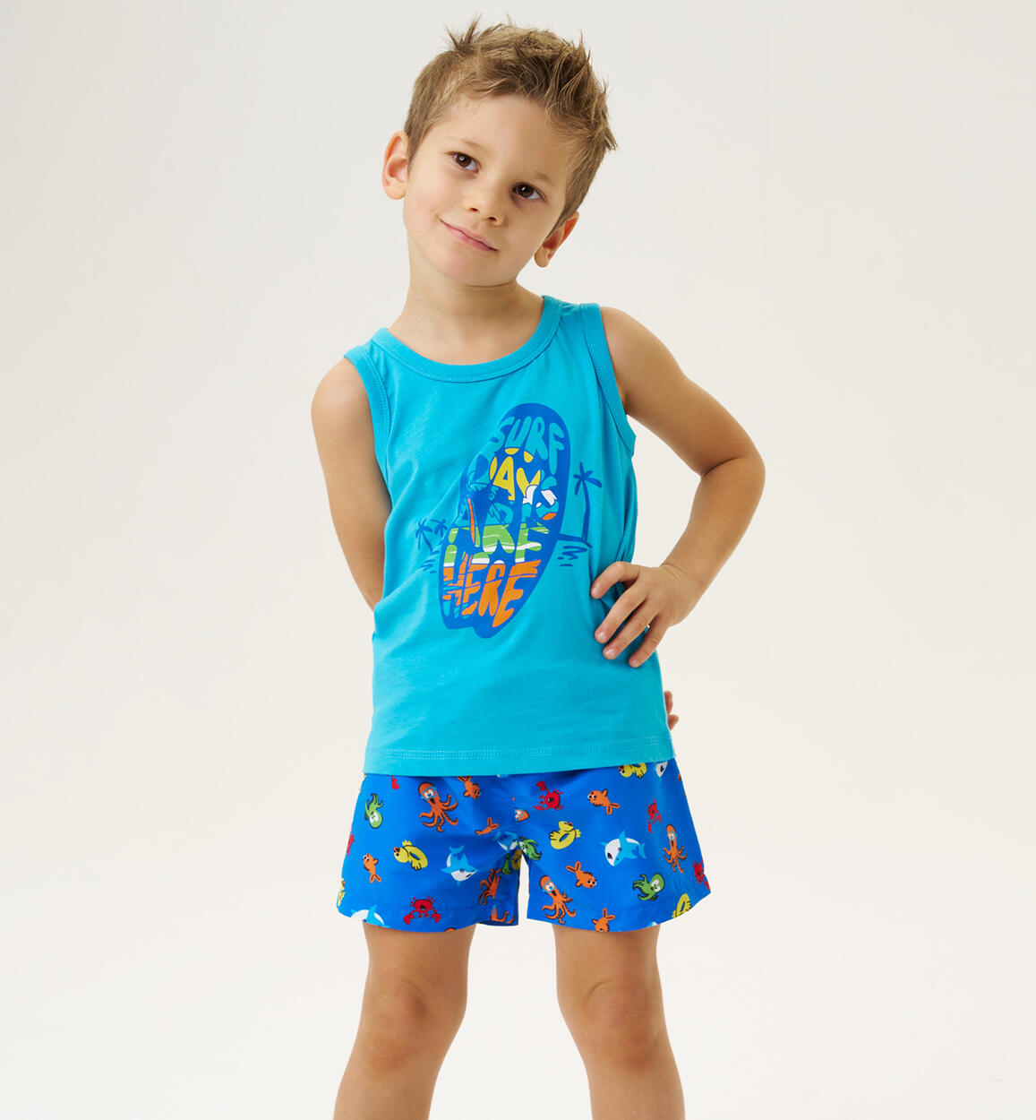 Boxer swim shorts for boys with little fish  BLUE iDO