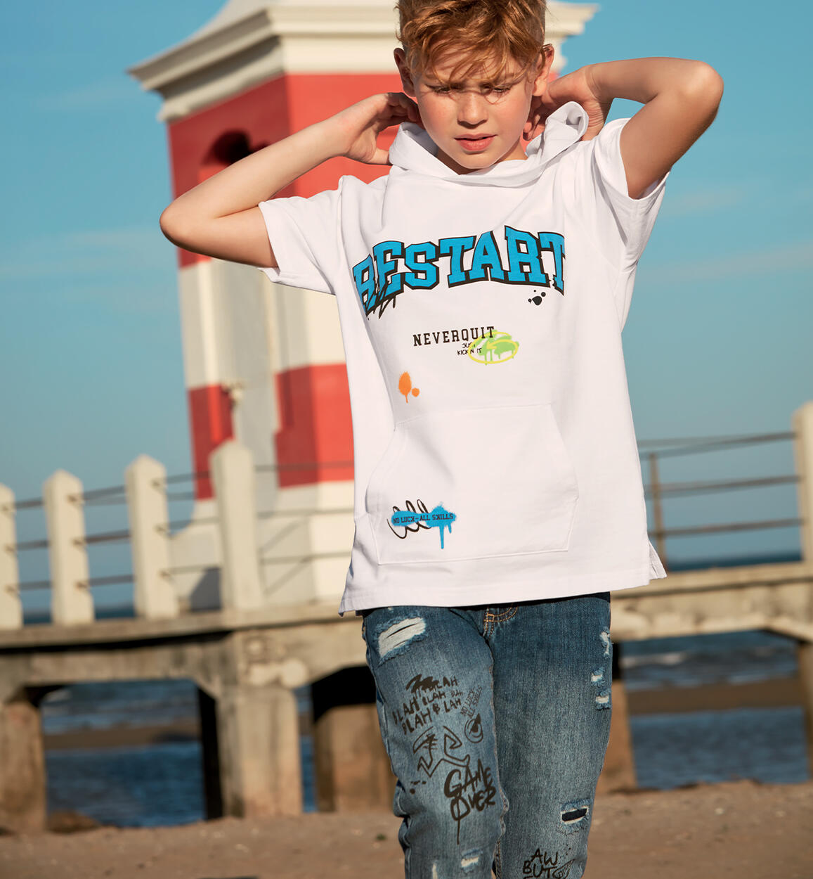 Boys' jeans with lettering BLUE iDO