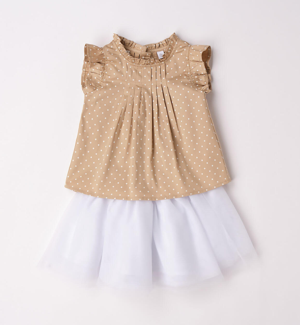 Elegante completo bambina camicia e gonna BEIGE iDO