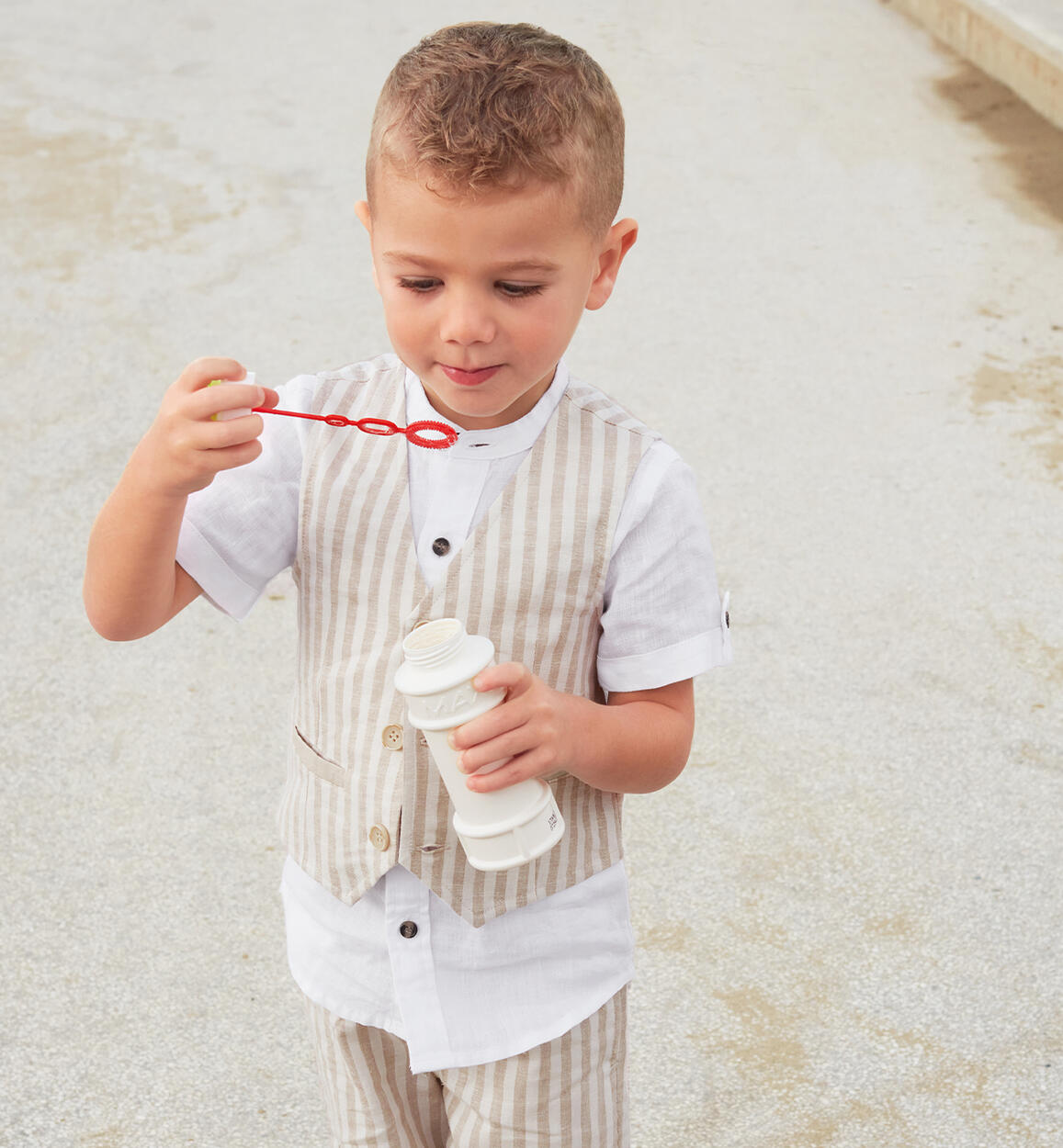 Elegante gilet bambino rigato BEIGE iDO