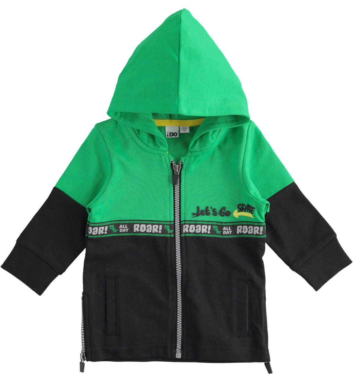 Felpa 100% cotone con cappuccio e zip tema skate VERDE iDO