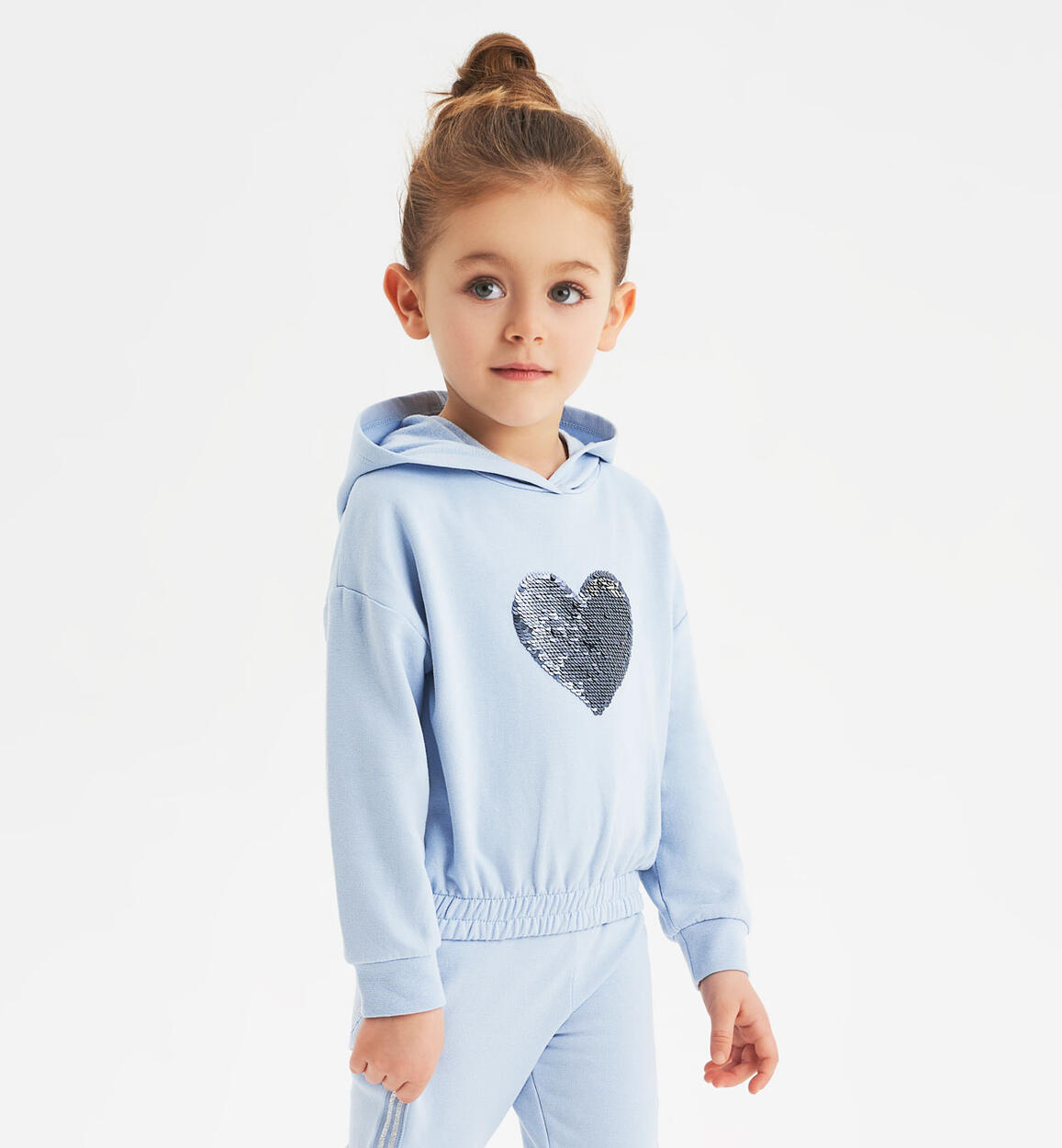 Felpa bambina con cuore di paillettes AZZURRO Sarabanda