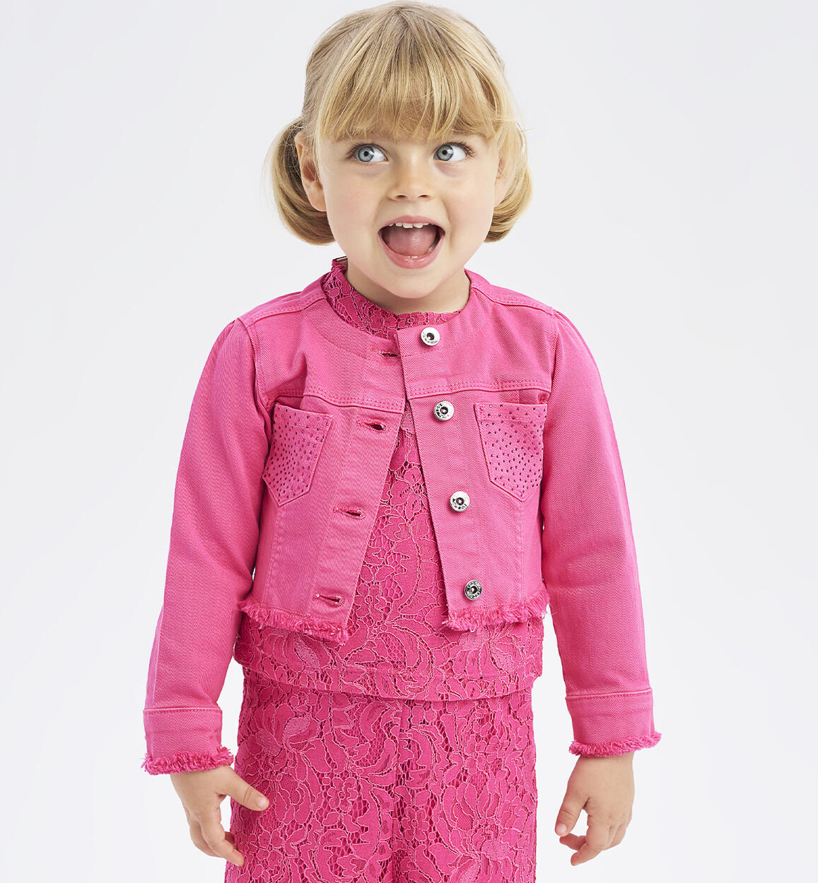 Girls' jacket with rhinestones FUCHSIA iDO