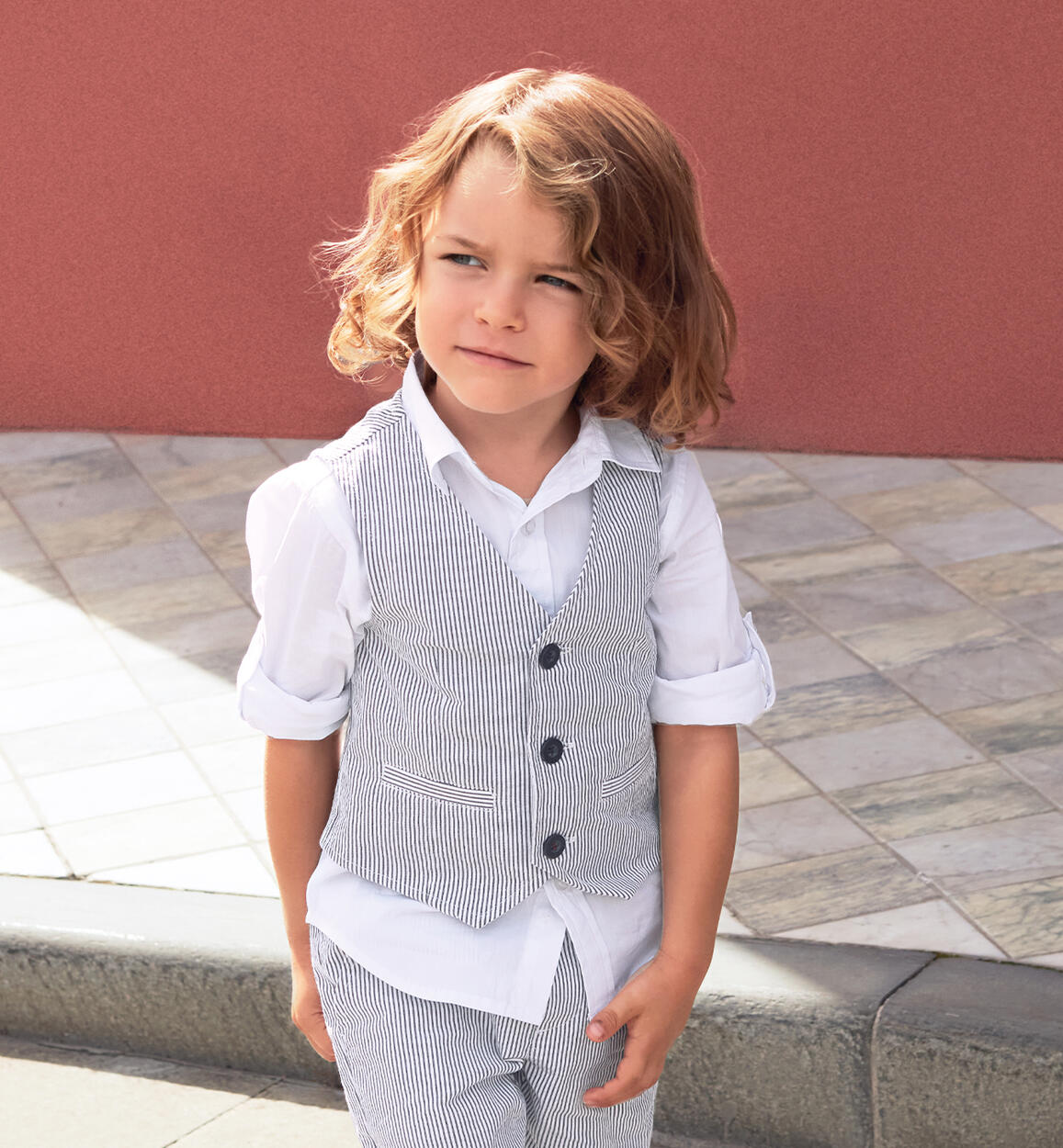 Gilet elegante bambino microriga BLU iDO