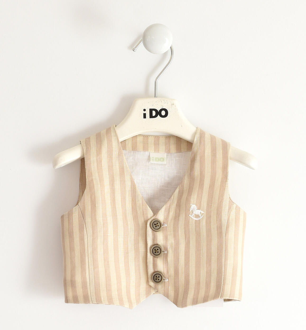 Gilet neonato fantasia rigata 100% lino BEIGE iDO