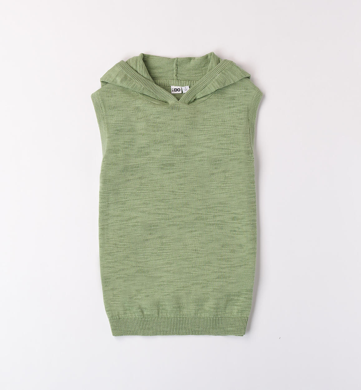 Boys' knitted waistcoat with a hood GREEN iDO