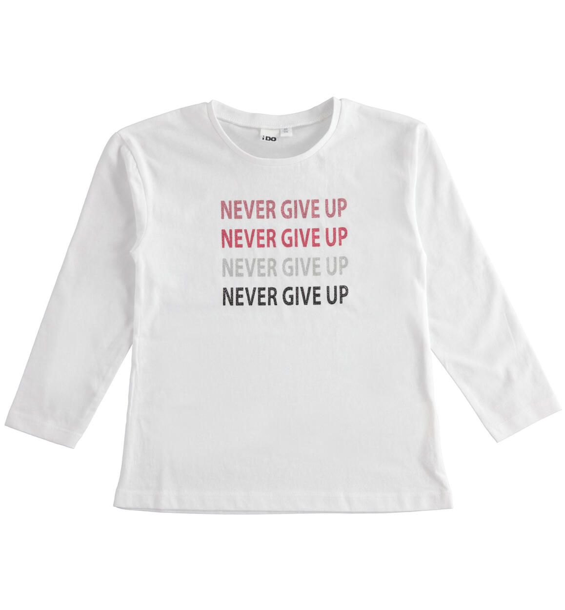 Girocollo 100% cotone "Never give up" BIANCO iDO