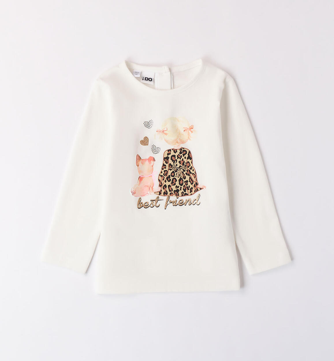 Girls' 100% cotton crew neck T-shirt CREAM iDO