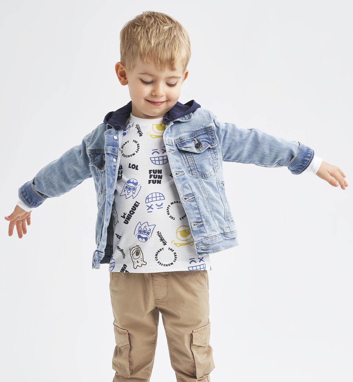 Boys' hooded denim jacket BLUE iDO