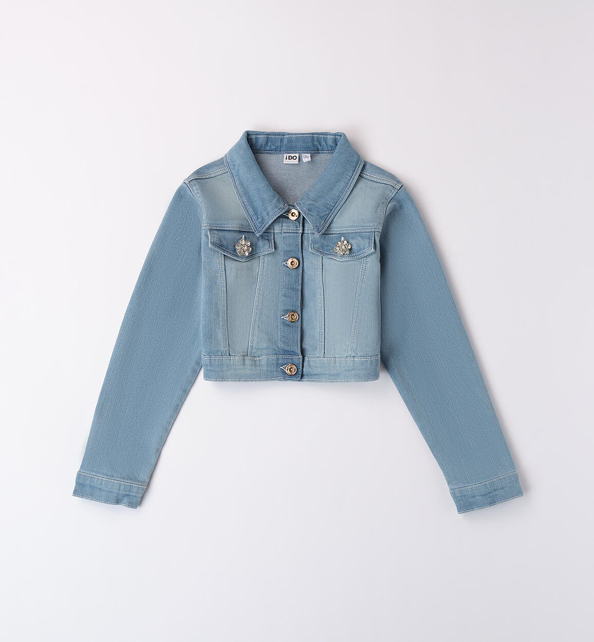 Denim jacket for girls with jewel buttons LIGHT BLUE iDO