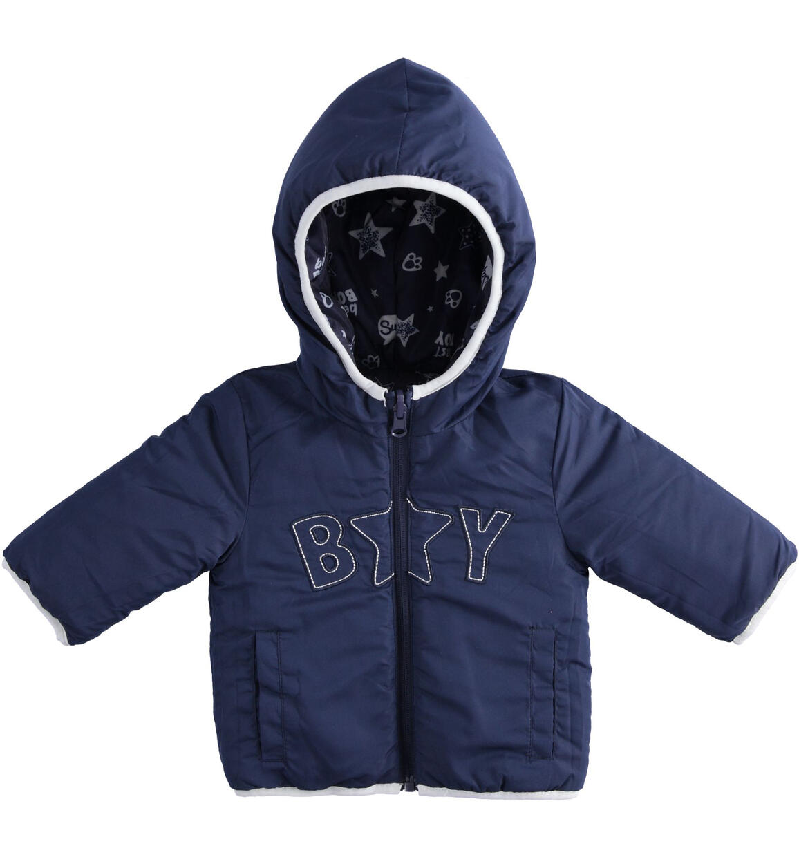 Reversible winter jacket with all-over pattern for boy from 0 to 18 months iDO BLUE iDO