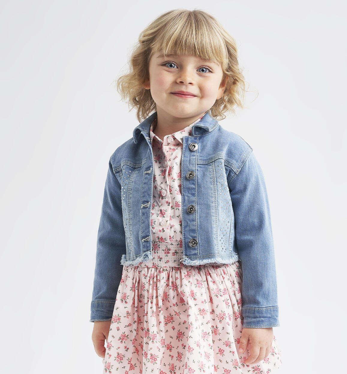 Girls' denim jacket with rhinestones BLUE iDO