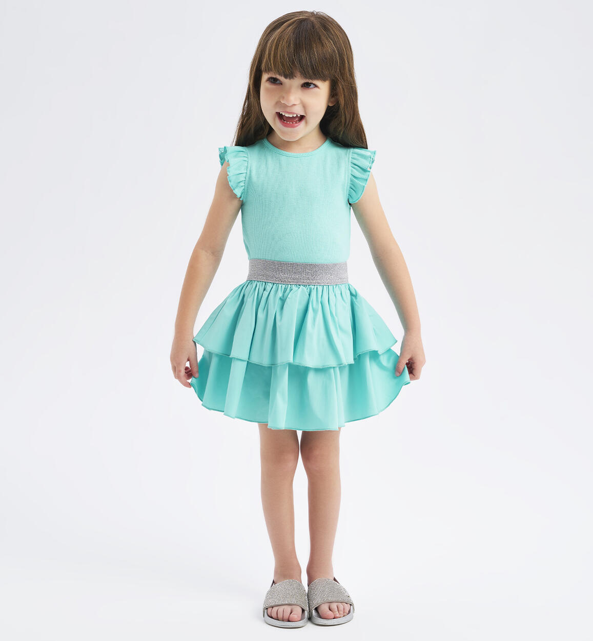 Girls' tiered skirt GREEN iDO