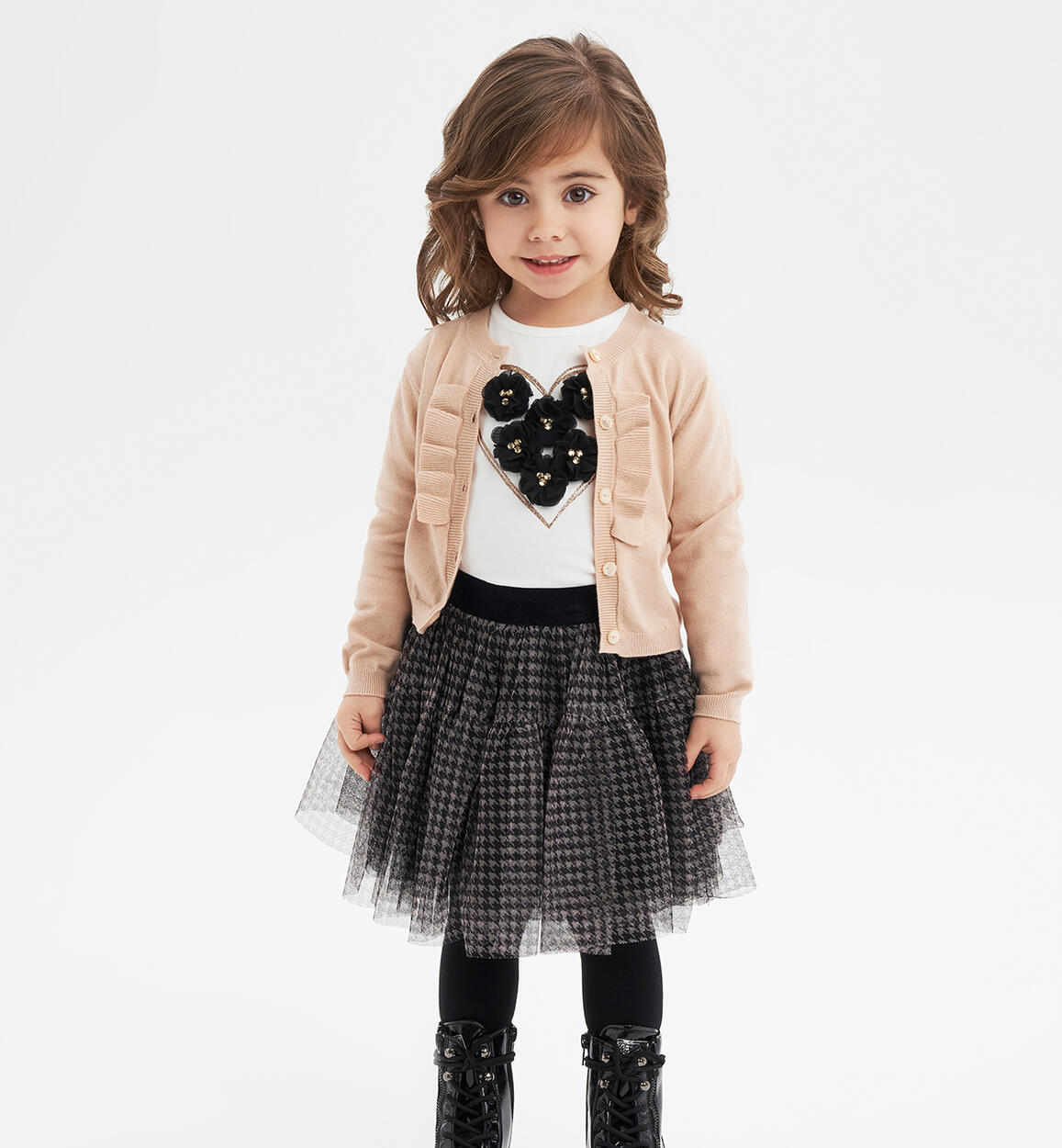 iDO houndstooth tulle skirt for girls from 9 months to 8 years BEIGE iDO