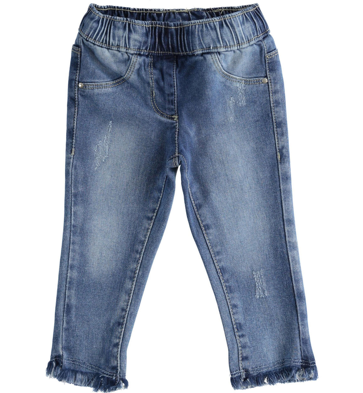 Jeans bambina in denim stretch sfrangiati BLU iDO