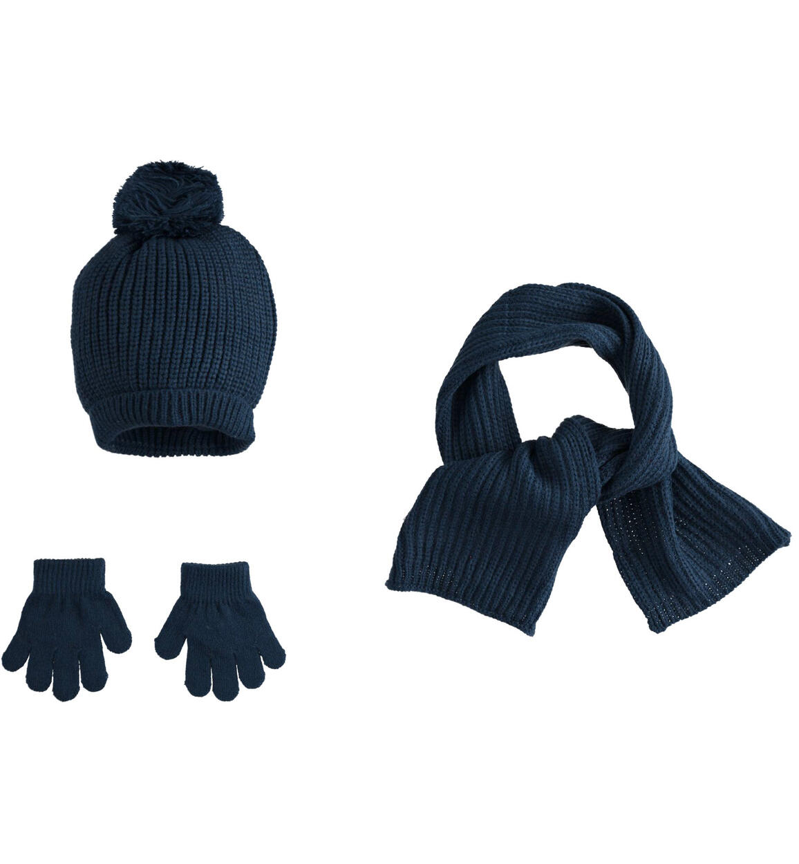 Kit invernale cappello modello cuffia, guanti e sciarpa BLU iDO