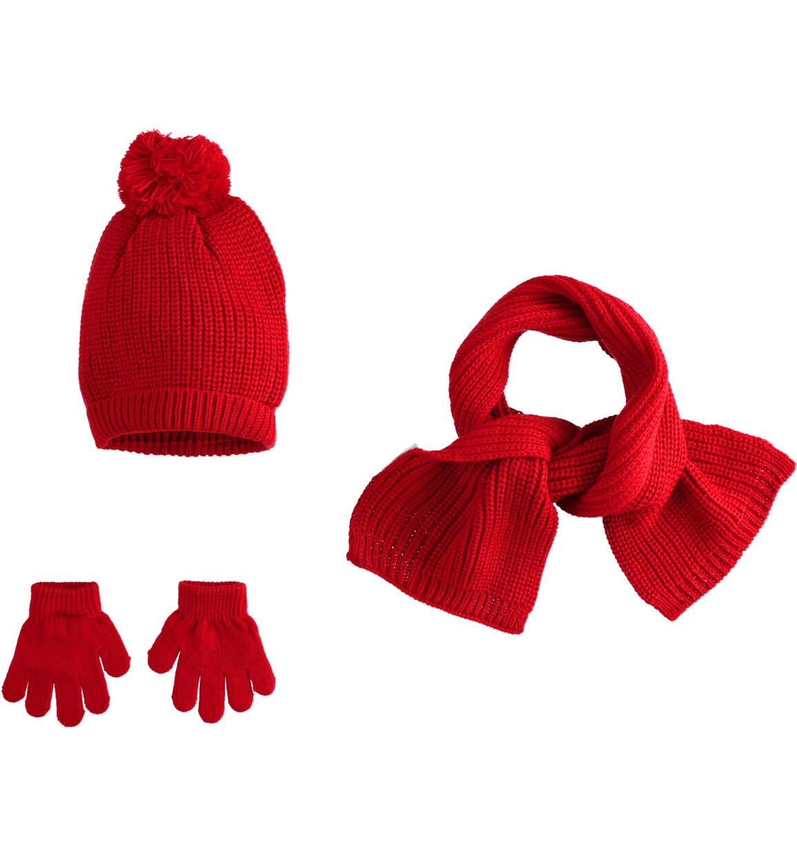 Kit invernale cappello modello cuffia, guanti e sciarpa ROSSO iDO